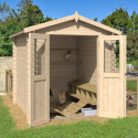 Abri de jardin deux pans en bois massif 3,86m² - madriers 28mm - Eden