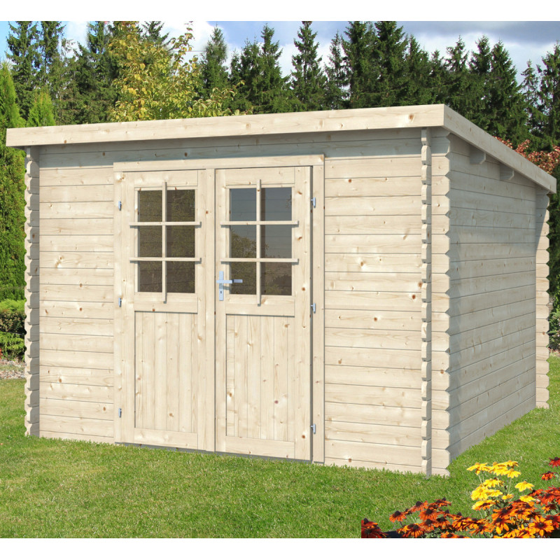Abri de jardin en bois massif 7,4m² monopente - madriers 28mm - Eden