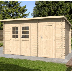 Abri de jardin monopente en bois massif 10,48 m² avec 2 espaces et cloison - Eden