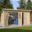 Abri de jardin monopente en bois massif 10,48 m² avec 2 espaces et cloison - Eden