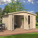 Abri de jardin deux pans en bois massif 12,6 m² avec 2 espaces et cloison - Eden