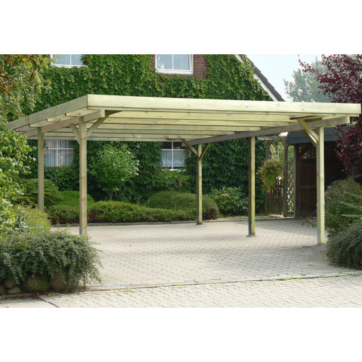 Carport double en bois traité autoclave 25m² et toit en PVC - Eden