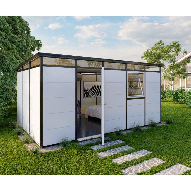 Abri de jardin modulaire isolé 5x3m profils noirs - plancher inclus - Everbox