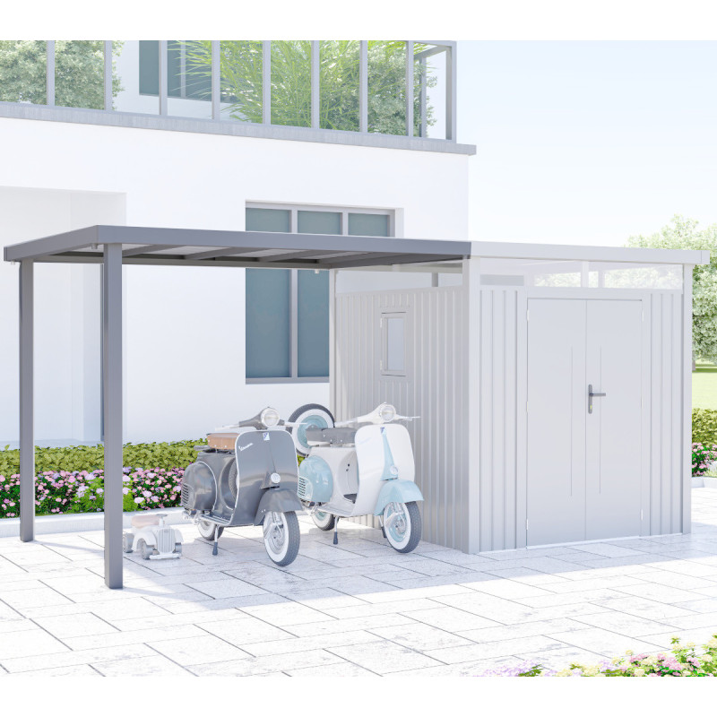 Appentis 275x230cm en acier galvanisé pour abri Kosto 5,29m² ou 6,76m²  - X-METAL