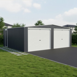 Garage double 637x513cm en acier galvanisé gris anthracite avec portes enroulables - X-METAL