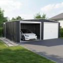 Garage double avec portes enroulables en acier galvanisé blanc et gris - X-METAL