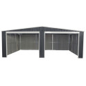 Garage double 637x513cm en acier galvanisé gris anthracite avec portes enroulables - X-METAL