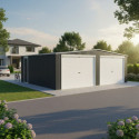 Garage double 637x513cm en acier galvanisé gris anthracite avec portes enroulables - X-METAL