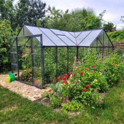 Serre de jardin Orangerie C 13,5m² anthracite en verre trempé 4mm + embase Green Protect