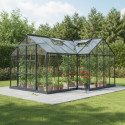 Serre de jardin Orangerie C 13,5m² anthracite en verre trempé 4mm + embase Green Protect