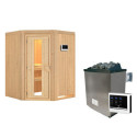 Sauna traditionnel d'angle LARIN - poêle 9000W contrôle externe - porte économie d'énergie KARIBU