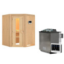 Sauna traditionnel d'angle LARIN avec poêle Easy Bio 9000W - porte économie d'énergie KARIBU