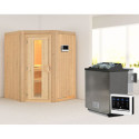 Sauna traditionnel d'angle LARIN avec poêle Easy Bio 9000W - porte économie d'énergie KARIBU