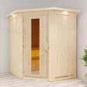 Sauna traditionnel d'angle LARIN poêle a contrôle intégré 3 à 4 places 68mm avec couronne et porte à économie d'énergie K ARIBU