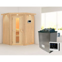 Sauna traditionnel d'angle LARIN poêle a contrôle externe - porte à économie d'énergie KARIBU