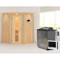 Sauna traditionnel d'angle LARIN poêle Easy Bio avec porte à économie d'énergie KARIBU