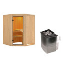 Sauna traditionnel d'angle LARIN - poêle avec contrôle intégré - avec porte classique KARIBU