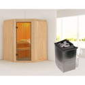 Sauna traditionnel d'angle LARIN - poêle avec contrôle intégré - avec porte classique KARIBU