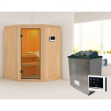 Sauna traditionnel d'angle LARIN - poêle avec contrôle externe - avec porte classique KARIBU
