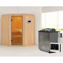 Sauna traditionnel d'angle LARIN - avec poêle Easy Bio 9000W - avec porte classique KARIBU