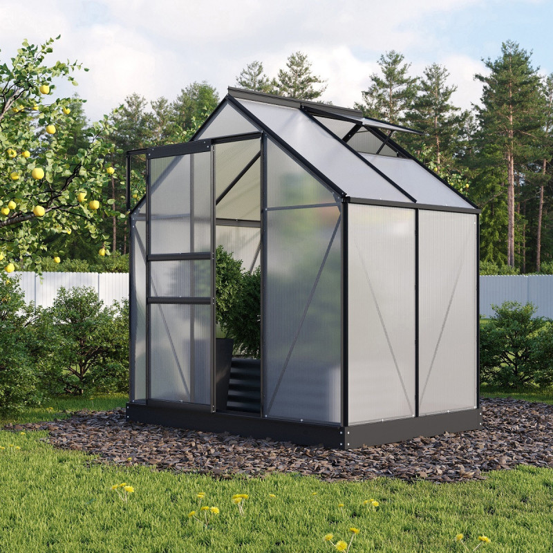 Serre de jardin Planet 2,5m² en aluminium noir et polycarbonate 6mm - Vitavia