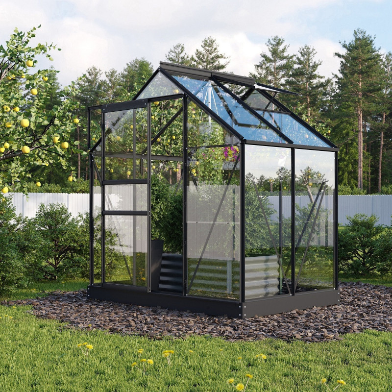 Serre de jardin Planet 2,5m² en aluminium noir et verre de sécurité 3mm - Vitavia