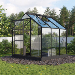Serre de jardin Planet 3,8m² en aluminium noir et verre de sécurité 3mm - Vitavia