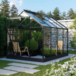 Serre de jardin Planet 5m² en aluminium noir et verre de sécurité 3mm - Vitavia