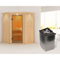 Sauna traditionnel d'angle LARIN - poêle avec contrôle intégré - porte classique KARIBU