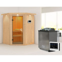 Sauna traditionnel d'angle LARIN avec poêle Easy Bio 9000W - porte classique KARIBU