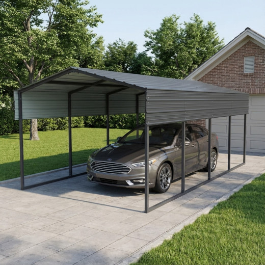 X-Metal Carport Acier Gris 22m²