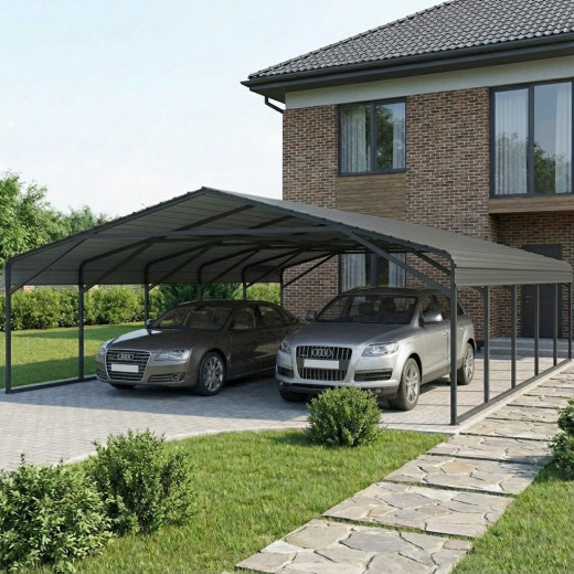 X-Metal Carport Acier Gris 47m²