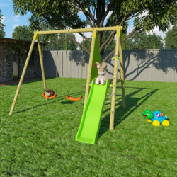 Portique Topwood Dani 2 balançoires et toboggan en bois - Trigano