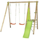Portique Topwood Dani 2 balançoires et toboggan en bois - Trigano