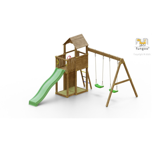 Air de jeux en bois avec balançoire double BOOMER 3 -  FUNGO 