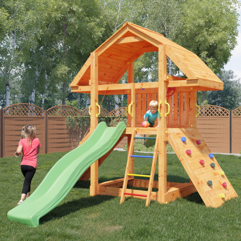 Aire de jeux en bois avec murs d'escalade Buffalo - FUNGOO