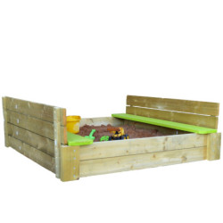 Bac à sable en bois avec bancs rabattables 120x120x25cm Wendi Toys