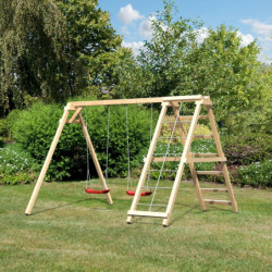 Portique en épicéa naturel avec 2 balançoires, 2 échelles Felix Akubi