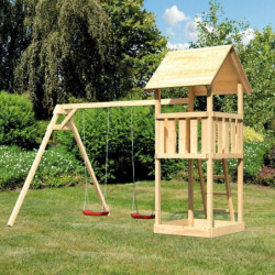 Tour de jeux avec deux balançoires en épicéa naturel Lotti - Akubi