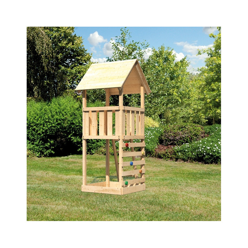 Tour de jeux avec mur d'escalade en épicéa naturel Lotti - Akubi