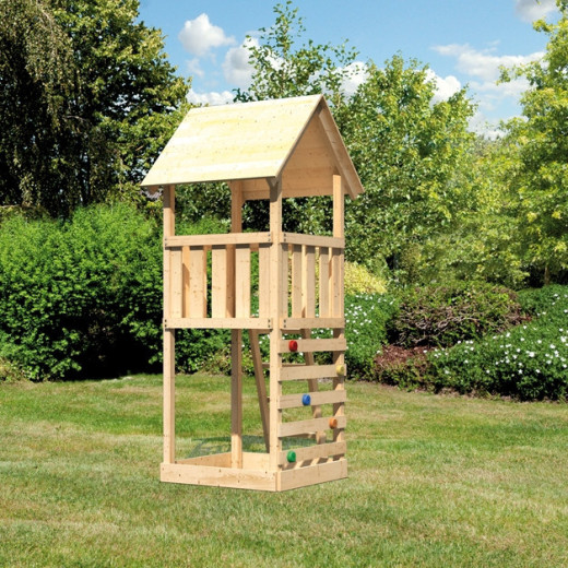 Tour de jeux avec mur d'escalade en épicéa naturel Lotti - Akubi