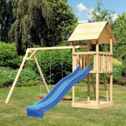 Tour de jeux avec 2 balançoires et toboggan bleu en bois Lotti - Akubi