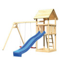 Tour de jeux avec 2 balançoires et toboggan bleu en bois Lotti - Akubi