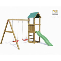 Tour de jeux en bois traité avec 2 balançoires et toboggan Lucas FUNGOO