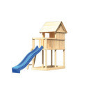 Cabane sur pilotis avec toboggan bleu en épicéa naturel Frieda - Akubi