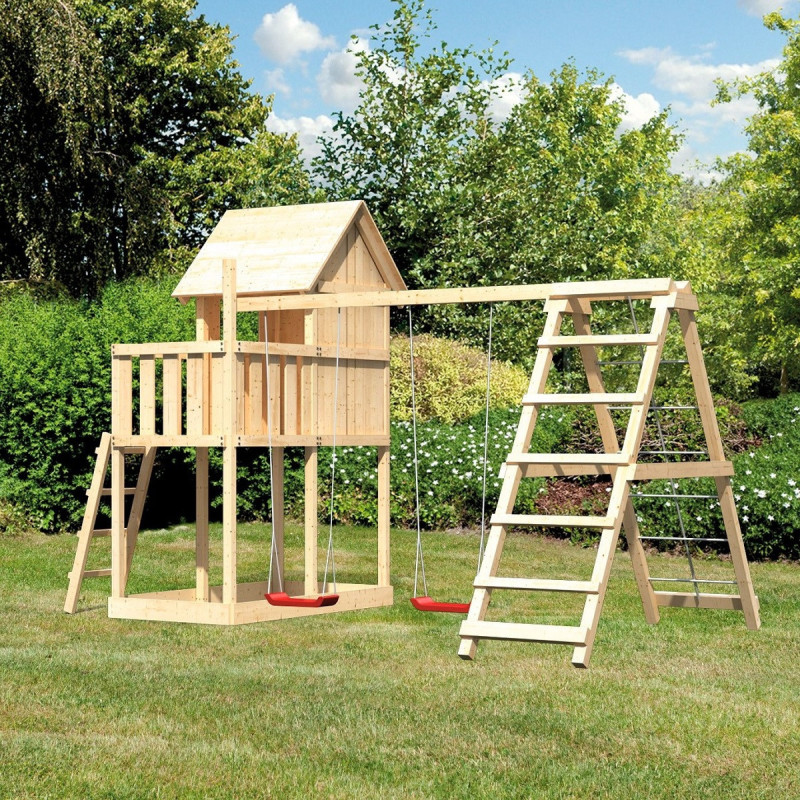 Cabane sur pilotis avec double échelle en bois naturel Frieda - Akubi