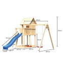 Cabane avec toboggan bleu et 2 balançoires en bois Frieda - Akubi