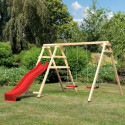 Portique en bois et 2 balançoires, échelle, toboggan rouge Felix Akubi
