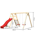 Portique en bois et 2 balançoires, échelle, toboggan rouge Felix Akubi
