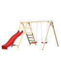 Portique en bois et 2 balançoires, échelle, toboggan rouge Felix Akubi